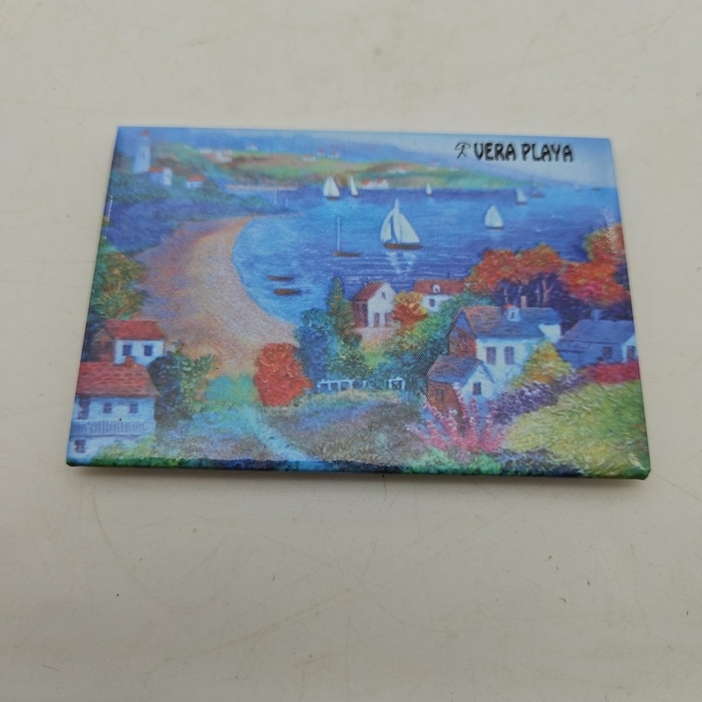 Vintage Vera Playa Spain Fridge Magnet Houses Ocean Sailboats